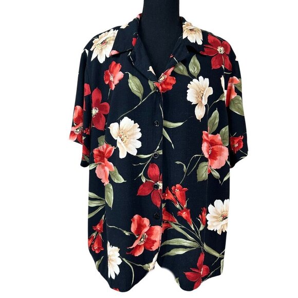 Alfred Dunner Vintage Tropical Floral Red Black Green Skirt Set Size 20W - Picture 2 of 11